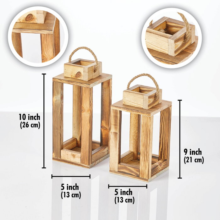 Aberto Design Juego de dos candelabros linterna de madera Natural Aberto Design Juego de dos candelabros linterna de madera Natural